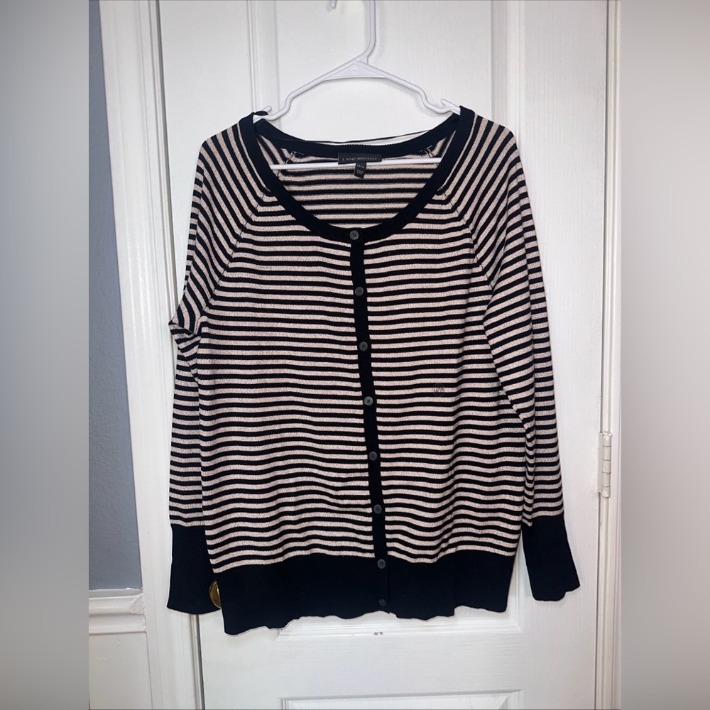 Lane Bryant‎ Button Front Cardigan Sweater Women Size 14/16 Black Gold Striped